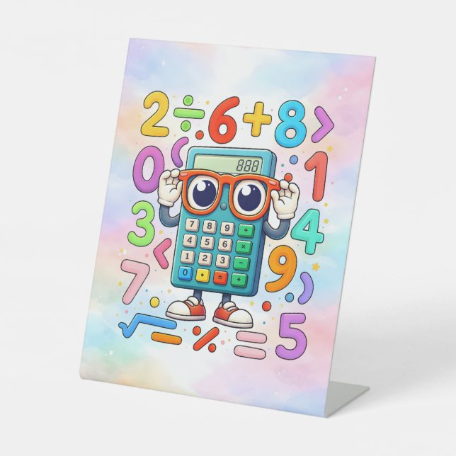 Cute Maths Calculator Desk Art for Kids Pedestal Sign (Front)