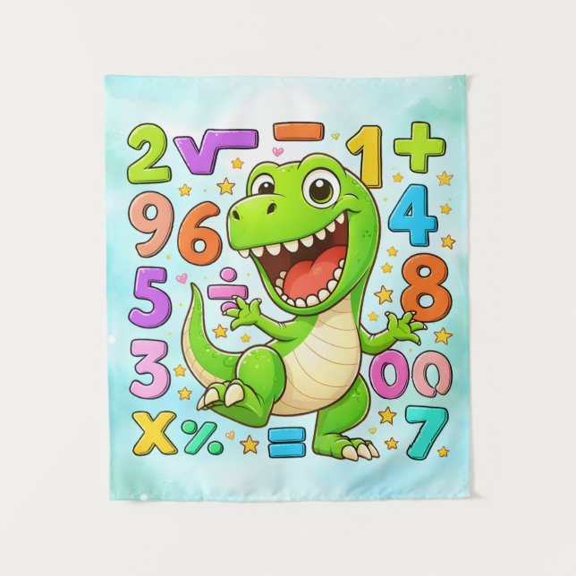 Cute Maths Dinosaur Numbers Poster for Kids Tapestry (Front)