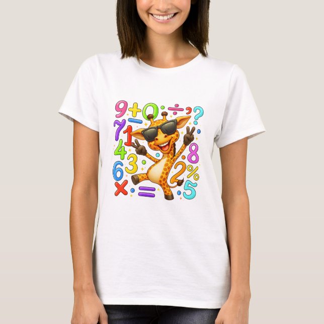 Cute Maths Fox Numbers T Shirt for Kids (Front)