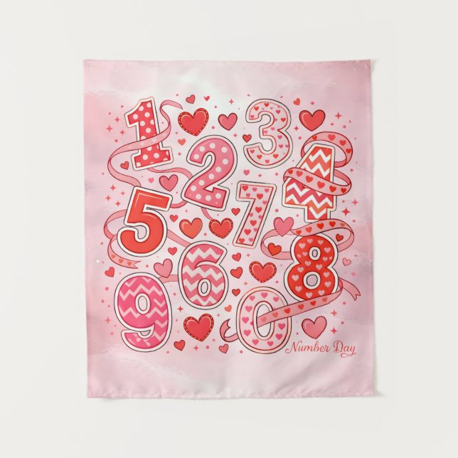 Cute Maths Numbers Hearts Poster for Kids Tapestry (Front)