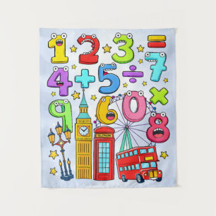 Cute Maths Numbers London Poster for Kids Tapestry