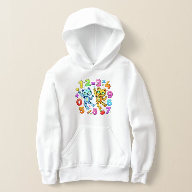 Cute Maths Numbers Pattern Cartoon Hoodie Kids UK! (Laydown)
