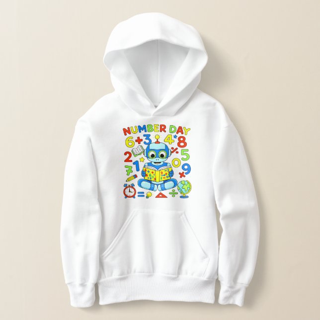 Cute Maths Numbers Robot Number Day Hoodie Kids (Laydown)