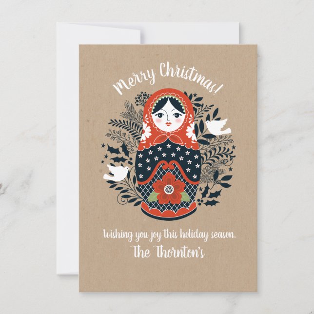 Cute Matryoshka Nesting Doll Christmas Card (Front)
