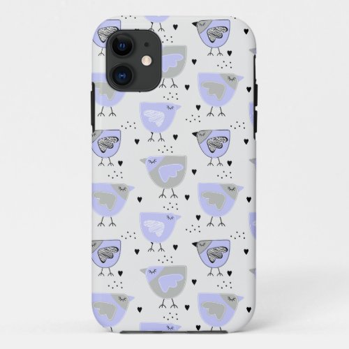 Cute Mauve Bird Pattern iPhone 11 Case
