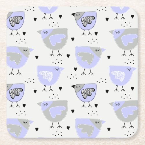 Cute Mauve Bird Pattern Square Paper Coaster