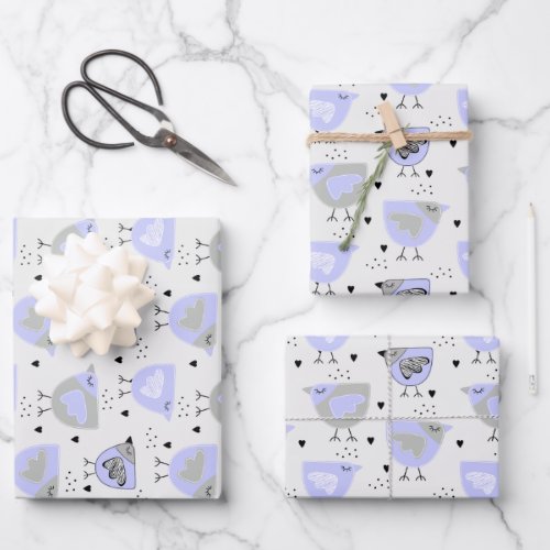 Cute Mauve Bird Pattern Wrapping Paper Sheets