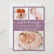 Cute Mauve Girl Birth Announcement Photo Collage