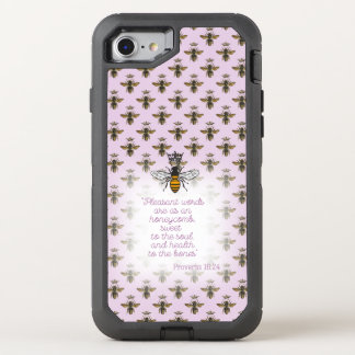 Cute Mauve Gold Bee Grid Christian Queen Bee OtterBox Defender iPhone SE/8/7 Case