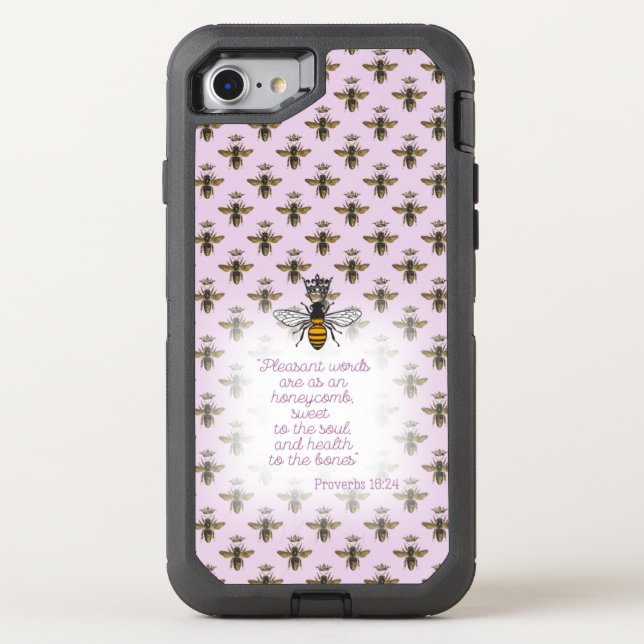 Cute Mauve Gold Bee Grid Christian Queen Bee Otterbox iPhone Case (Back)