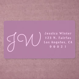 Cute Mauve/Pink Monogram Return Address Shipping Label