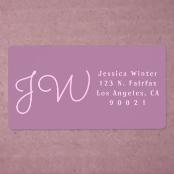 Cute Mauve/pink Monogram Return Address Shipping Label by simple_monograms at Zazzle