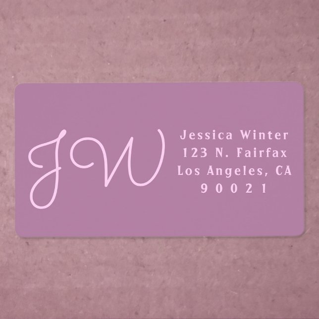 Cute Mauve/Pink Monogram Return Address Shipping Label (Creator Uploaded)