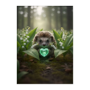 Cute May Hedgehog with Emerald Heart Acrylic Print