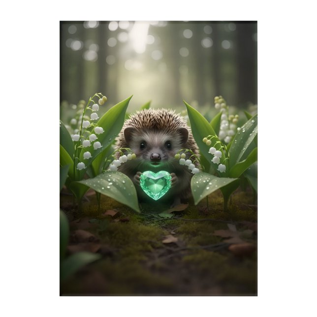 Cute May Hedgehog with Emerald Heart Acrylic Print (Front)