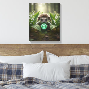 Cute May Hedgehog with Emerald Heart Canvas Print