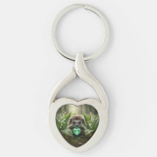 Cute May Hedgehog with Emerald Heart Keychain