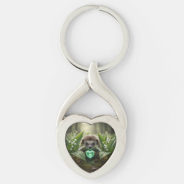 Cute May Hedgehog with Emerald Heart Keychain (Front)