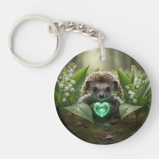 Cute May Hedgehog with Emerald Heart Keychain (Front)