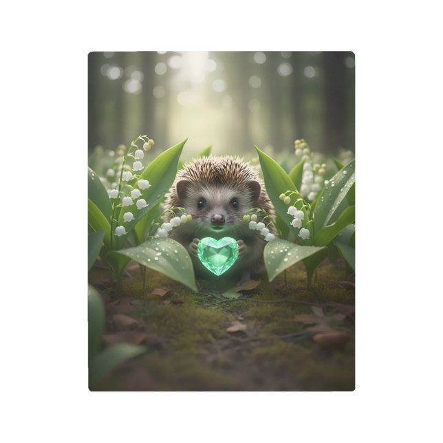 Cute May Hedgehog with Emerald Heart Metal Print (Front)