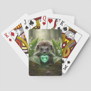 Cute May Hedgehog with Emerald Heart Poker Cards