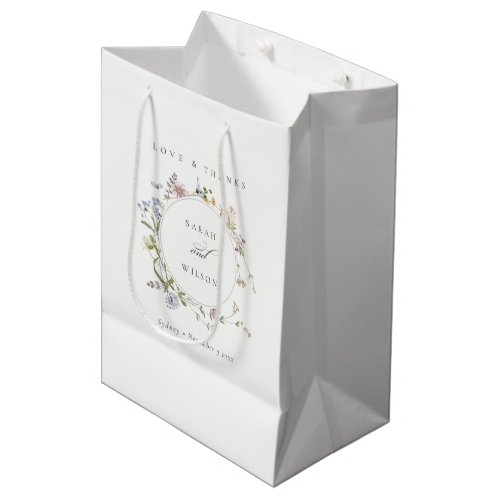 Cute Meadow Floral Wreath Watercolor Wedding Medium Gift Bag