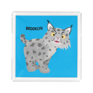 Cute mean bobcat lynx cartoon acrylic tray