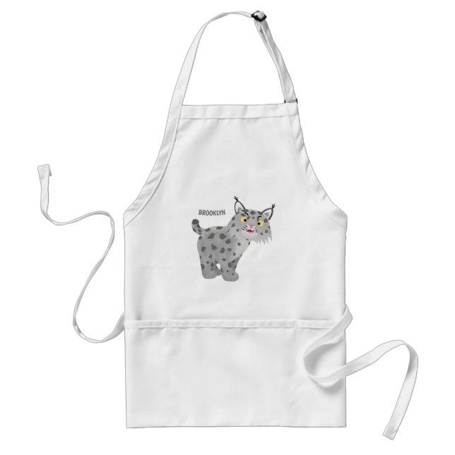 Cute mean bobcat lynx cartoon  adult apron (Front)