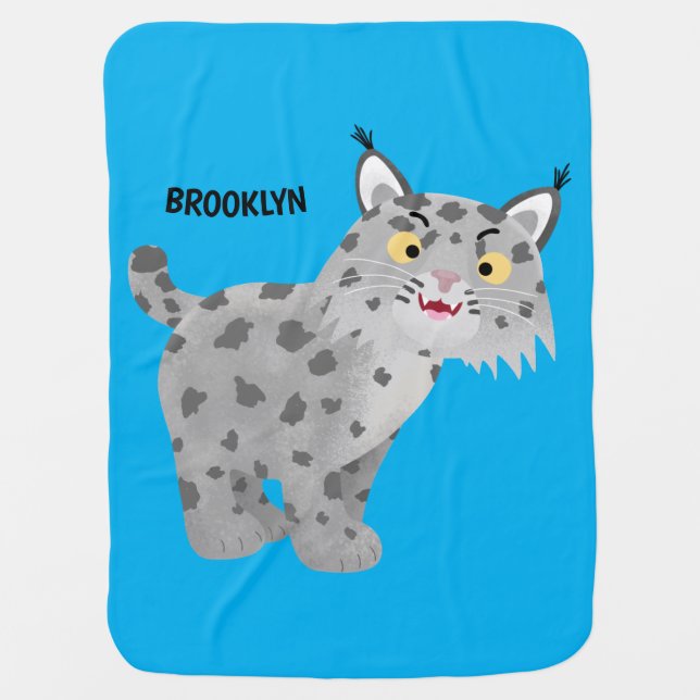 Cute mean bobcat lynx cartoon baby blanket (Front)