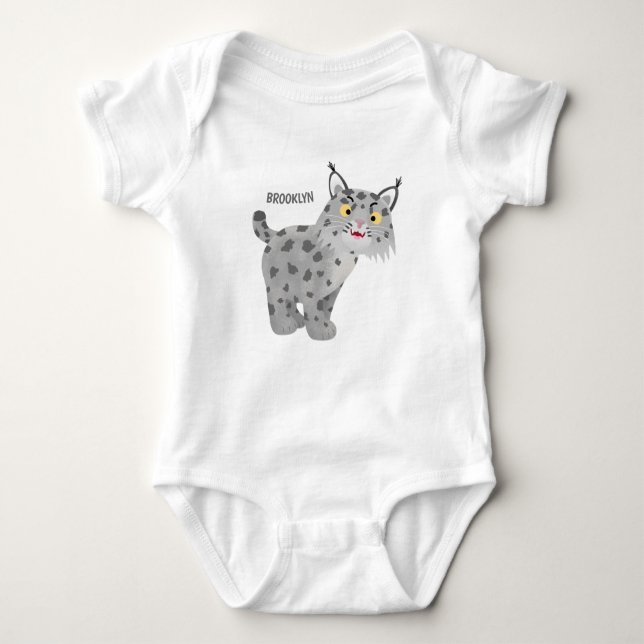 Cute mean bobcat lynx cartoon baby bodysuit (Front)
