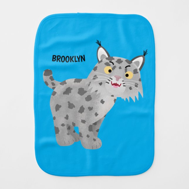 Cute mean bobcat lynx cartoon baby burp cloth (Front)