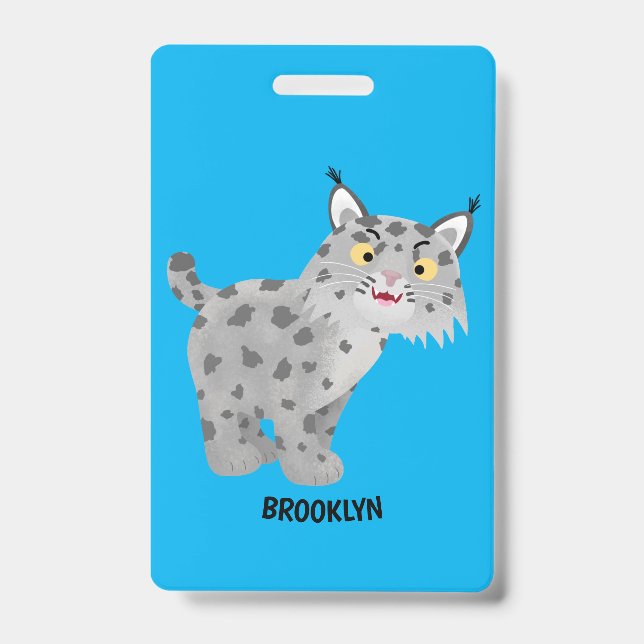 Cute mean bobcat lynx cartoon badge (Front)