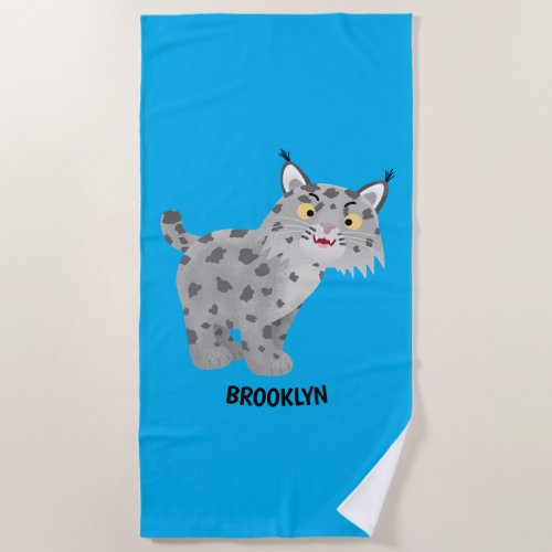 Cute mean bobcat lynx cartoon beach towel