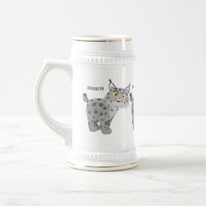 Cute mean bobcat lynx cartoon beer stein