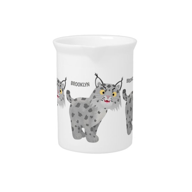 Cute mean bobcat lynx cartoon beverage pitcher (Front)