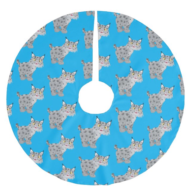 Cute mean bobcat lynx cartoon brushed polyester tree skirt (Front)