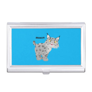 Cute mean bobcat lynx cartoon business card case