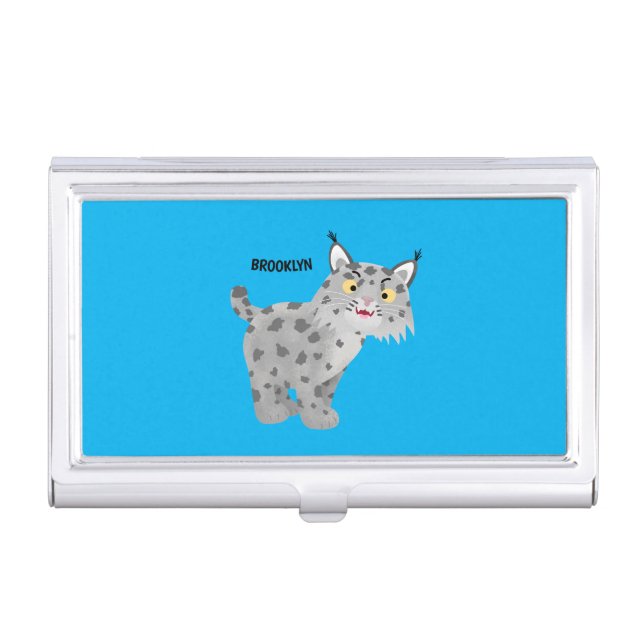 Cute mean bobcat lynx cartoon  business card case (Front)