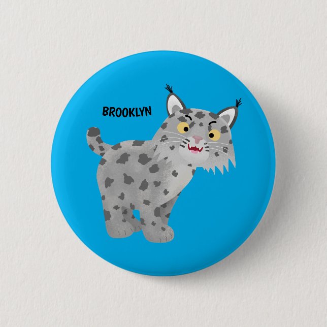 Cute mean bobcat lynx cartoon button (Front)