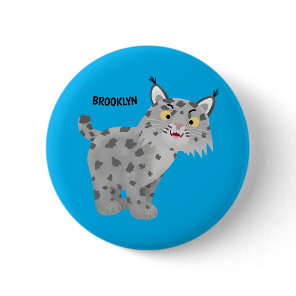 Cute mean bobcat lynx cartoon button