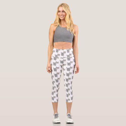 Cute mean bobcat lynx cartoon capri leggings