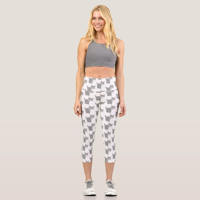 Cute mean bobcat lynx cartoon capri leggings (Front)