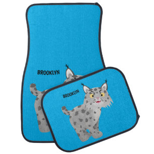 Cute mean bobcat lynx cartoon car floor mat