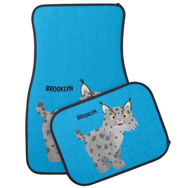 Cute mean bobcat lynx cartoon car floor mat (Set)