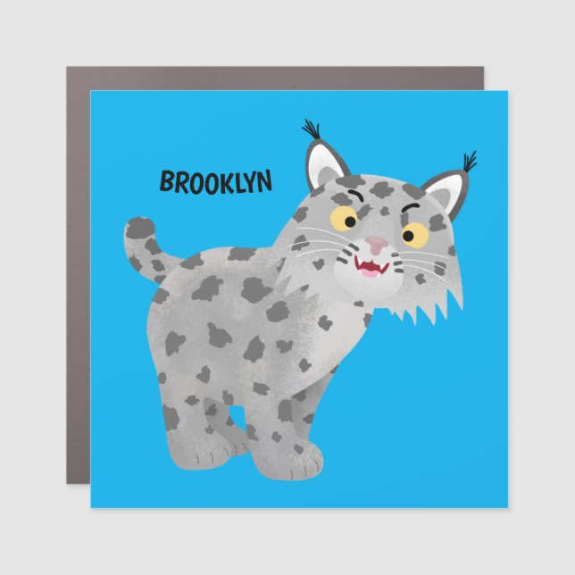 Cute mean bobcat lynx cartoon car magnet (Front)