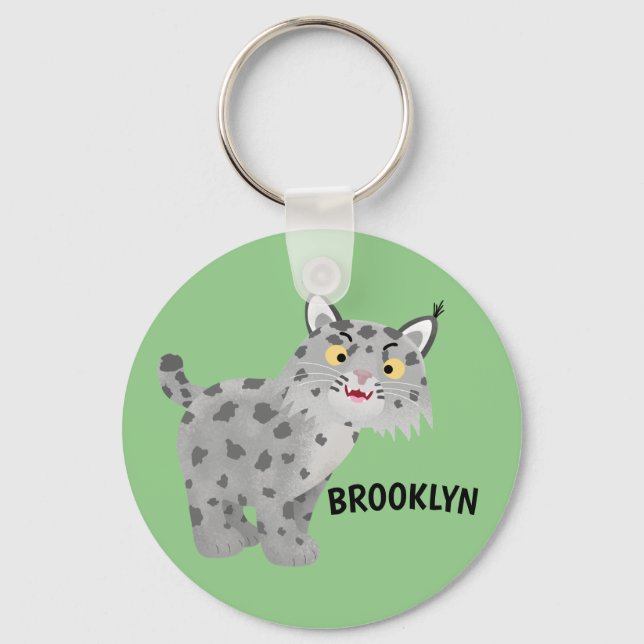 Cute mean bobcat lynx cartoon cat keychain (Front)