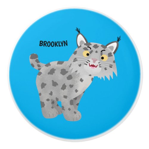 Cute mean bobcat lynx cartoon  ceramic knob