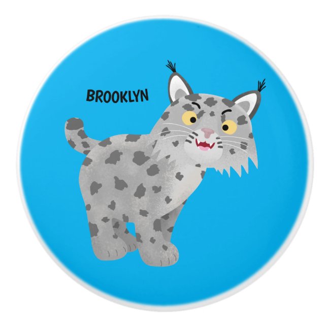 Cute mean bobcat lynx cartoon  ceramic knob (Front)