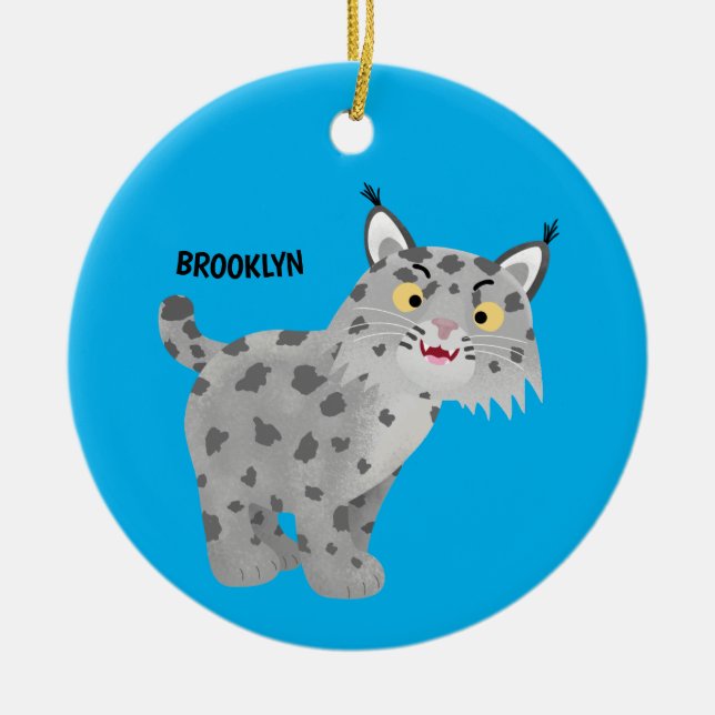Cute mean bobcat lynx cartoon ceramic ornament (Front)