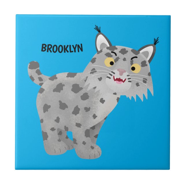 Cute mean bobcat lynx cartoon ceramic tile (Front)